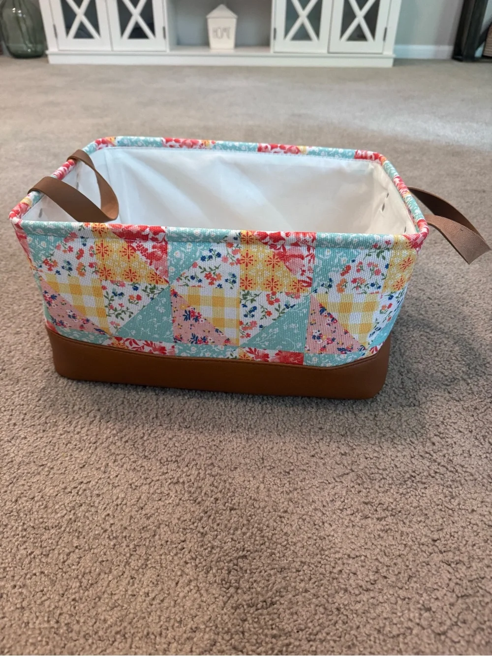 Pioneer Woman Basket Patchwork Medley with Handles EUC